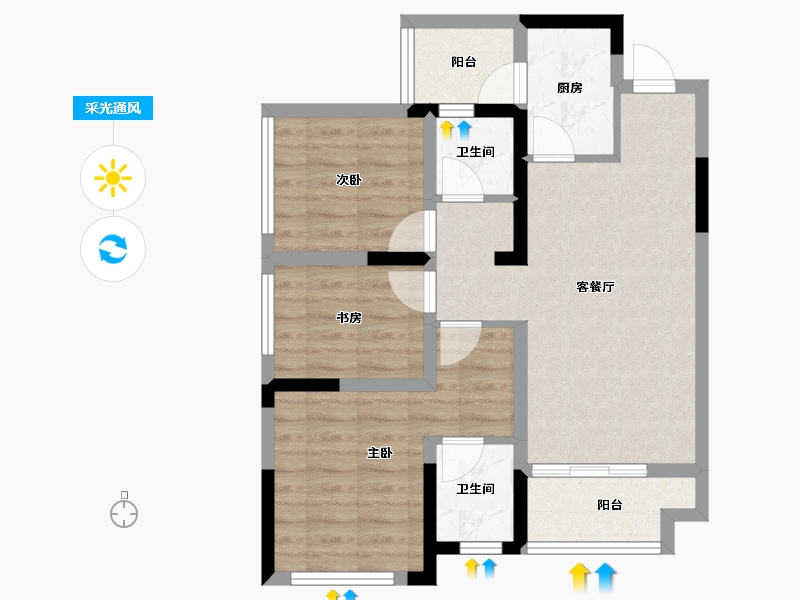 四川省-南充市-优筑紫御天骄-66.87-户型库-采光通风