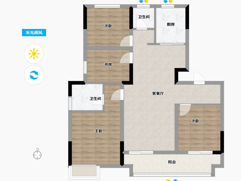 安徽省-宿州市-香格里拉·紫薇-96.06-户型库-采光通风