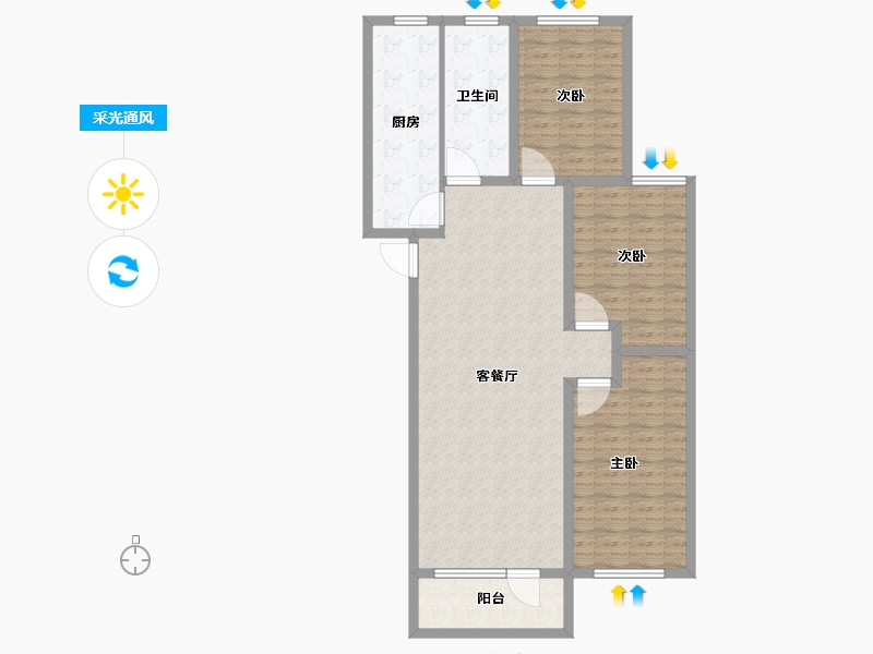 山东省-淄博市-新城誉府-111.21-户型库-采光通风