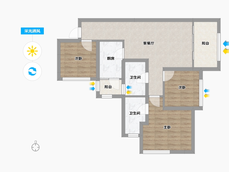 四川省-南充市-阳光龙湾生态城-69.37-户型库-采光通风