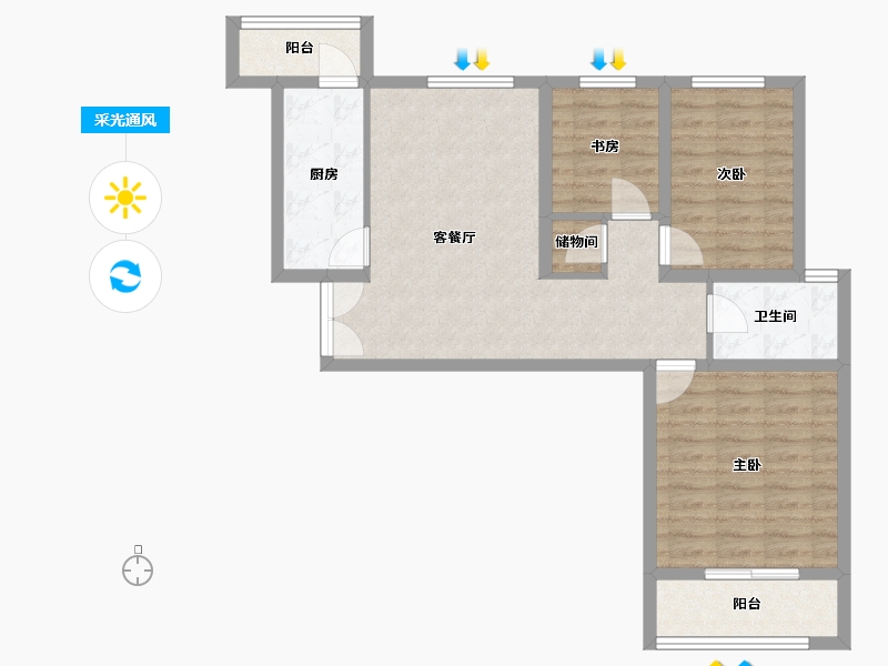 山西省-吕梁市-鑫飞佳苑商住区-74.73-户型库-采光通风