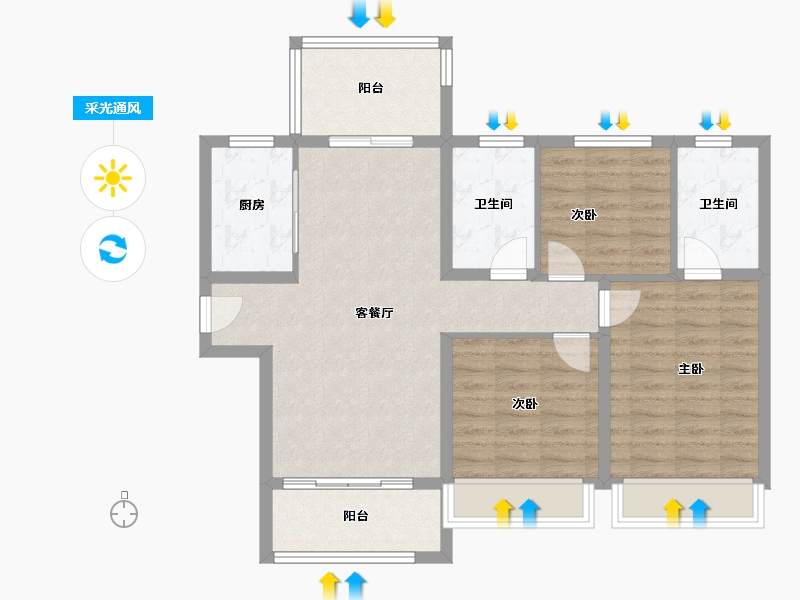 河南省-郑州市-融信江湾城-88.00-户型库-采光通风