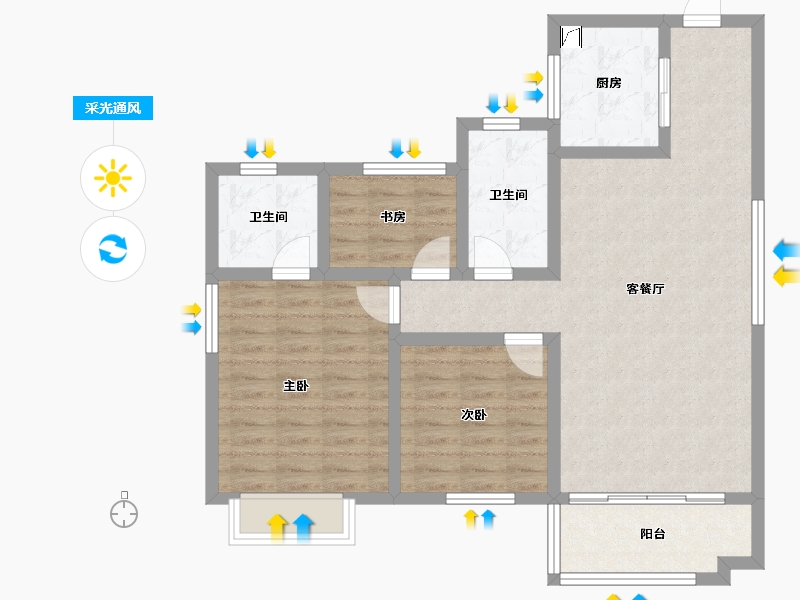 山东省-烟台市-龙口碧桂园·凤凰台-88.05-户型库-采光通风