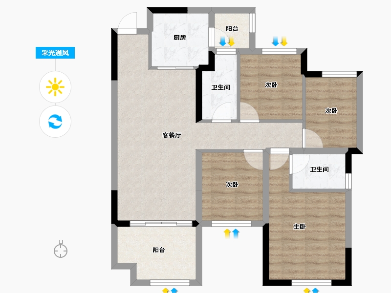 四川省-南充市-鸿通翡翠城-81.84-户型库-采光通风