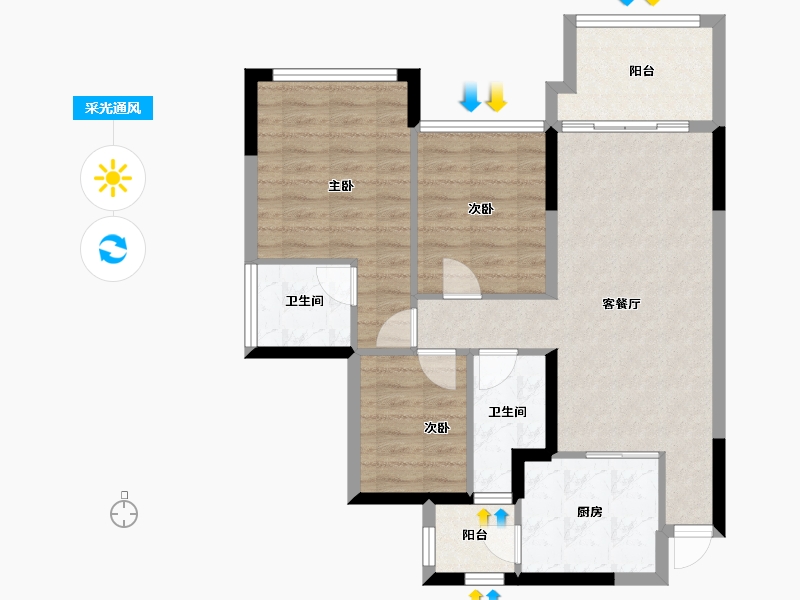 四川省-南充市-鸿通翡翠城-77.58-户型库-采光通风