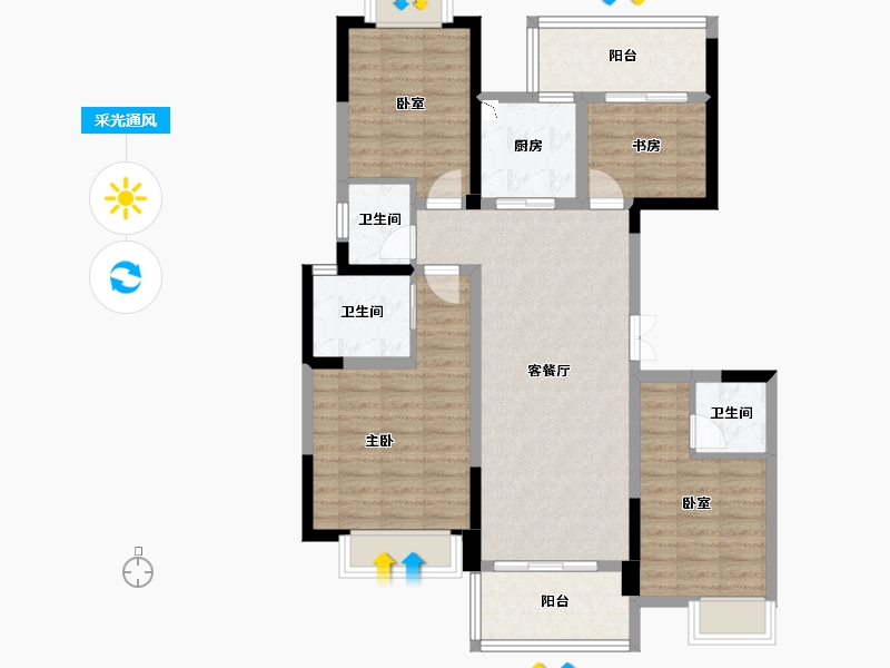 四川省-绵阳市-富临绵州水郡-97.91-户型库-采光通风