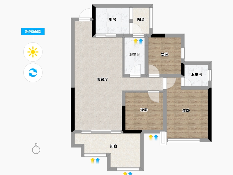 四川省-南充市-凯旋会展新城-76.66-户型库-采光通风