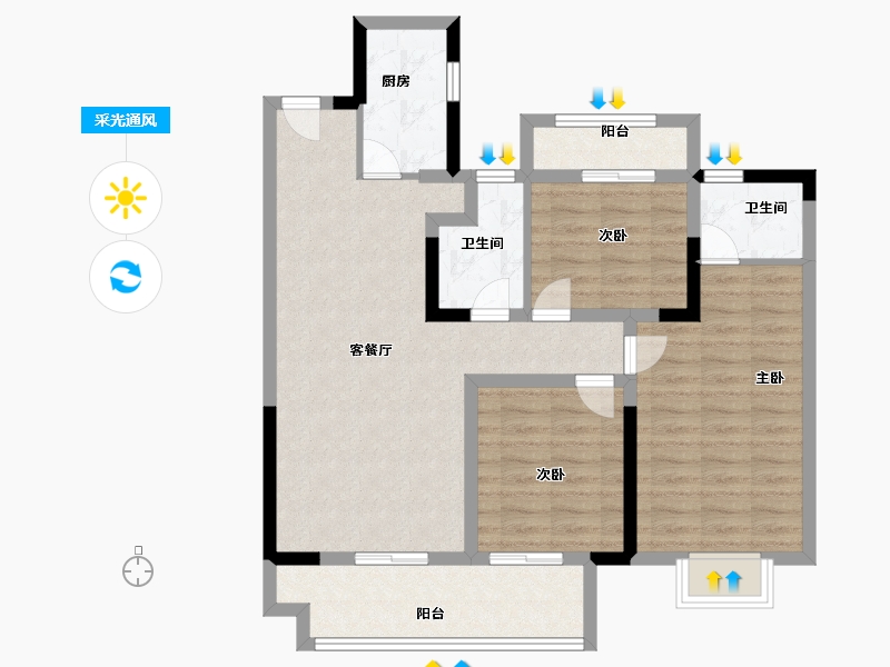 安徽省-宿州市-香格里拉·紫薇-86.00-户型库-采光通风