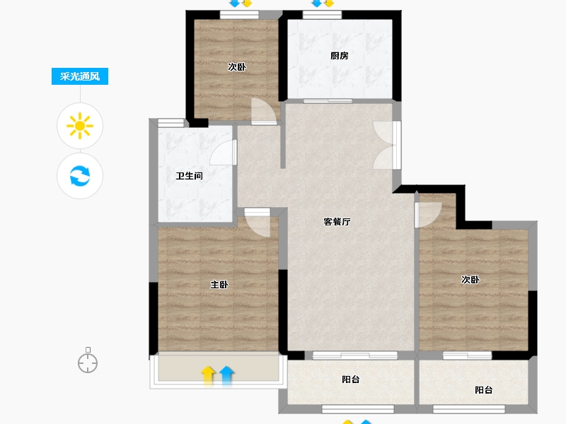 江苏省-扬州市-时润蓝湾-84.08-户型库-采光通风