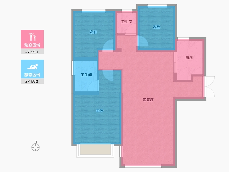 内蒙古自治区-包头市-黄河龙城澜湖璞园-76.46-户型库-动静分区