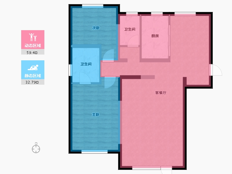 内蒙古自治区-包头市-黄河龙城澜湖璞园-82.72-户型库-动静分区