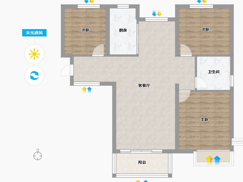 山西省-临汾市-公园壹号·华夏悦府-88.01-户型库-采光通风