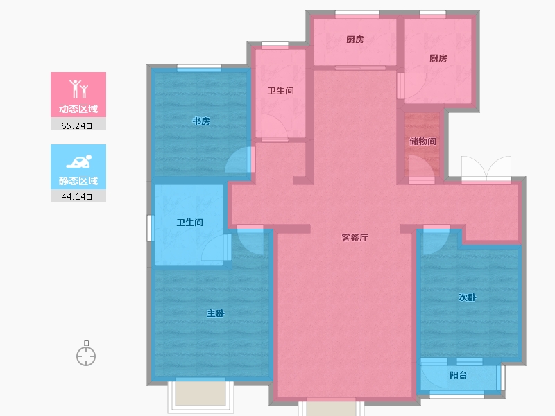 天津-天津市-天房·泊玺苑-95.98-户型库-动静分区