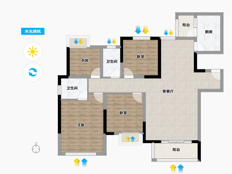 四川省-绵阳市-丽都花园城-104.81-户型库-采光通风