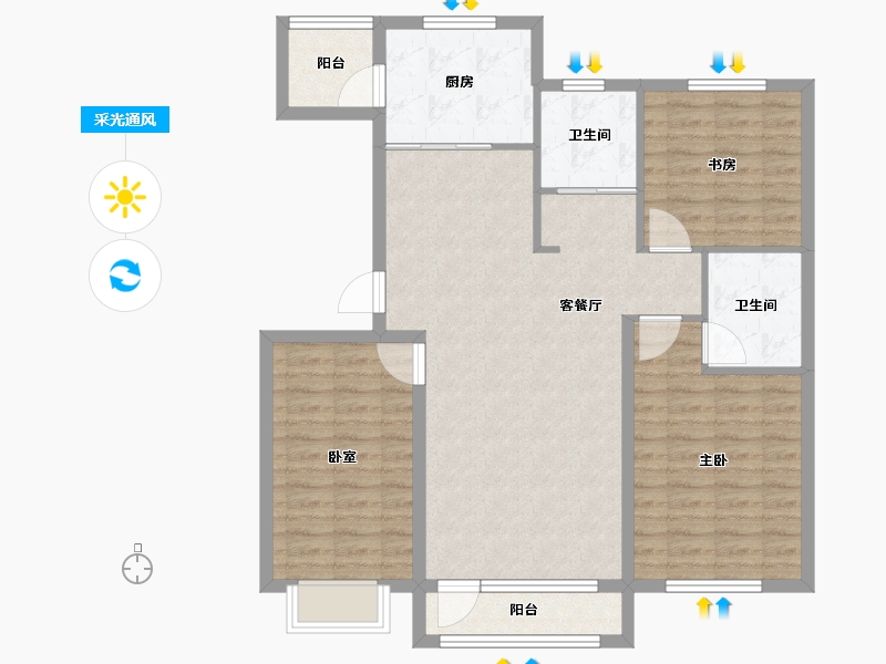 辽宁省-鞍山市-海银9號-100.80-户型库-采光通风