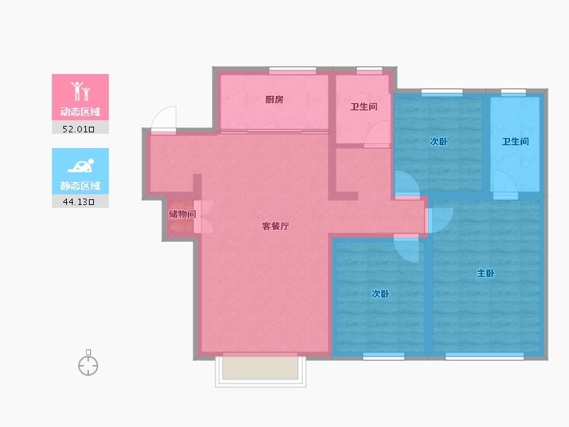 辽宁省-沈阳市-吴中桃花源一期御园-85.63-户型库-动静分区