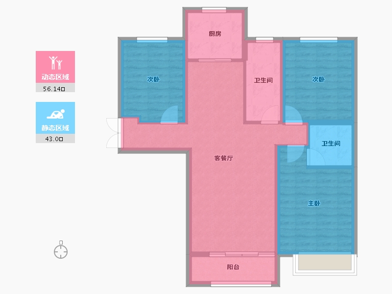 内蒙古自治区-包头市-黄河龙城澜湖璞园-88.82-户型库-动静分区