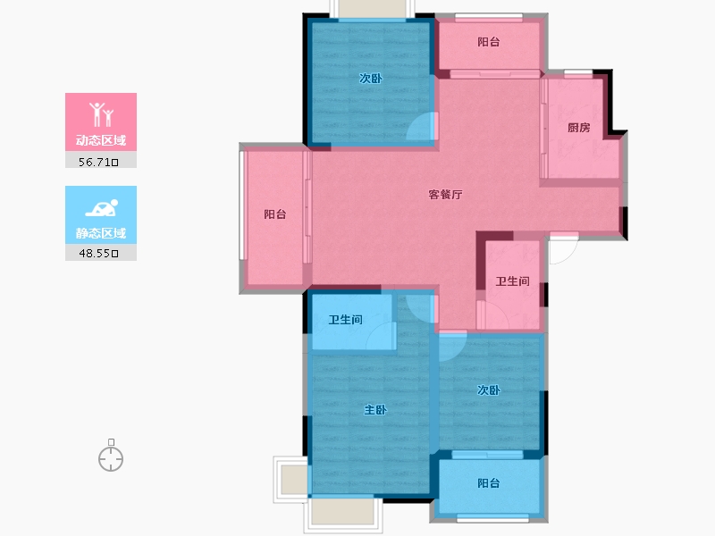 江苏省-南京市-荣盛鹭岛荣府-93.59-户型库-动静分区