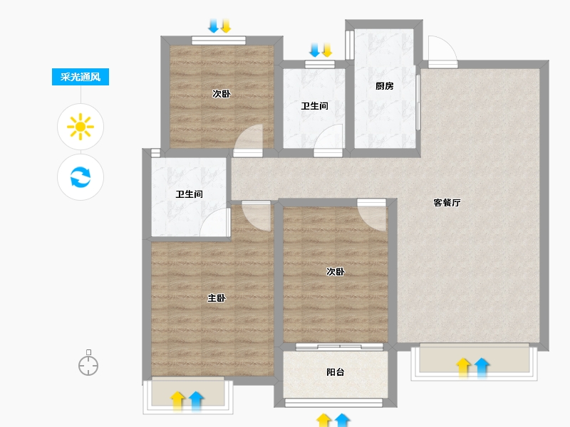 河南省-驻马店市-泌阳置地上河府-93.66-户型库-采光通风