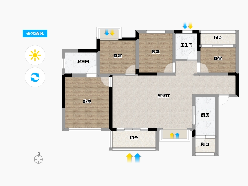 四川省-绵阳市-丽都花园城-95.49-户型库-采光通风