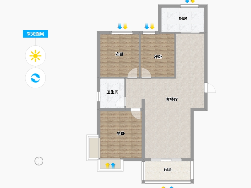 山西省-临汾市-公园壹号·华夏悦府-90.25-户型库-采光通风