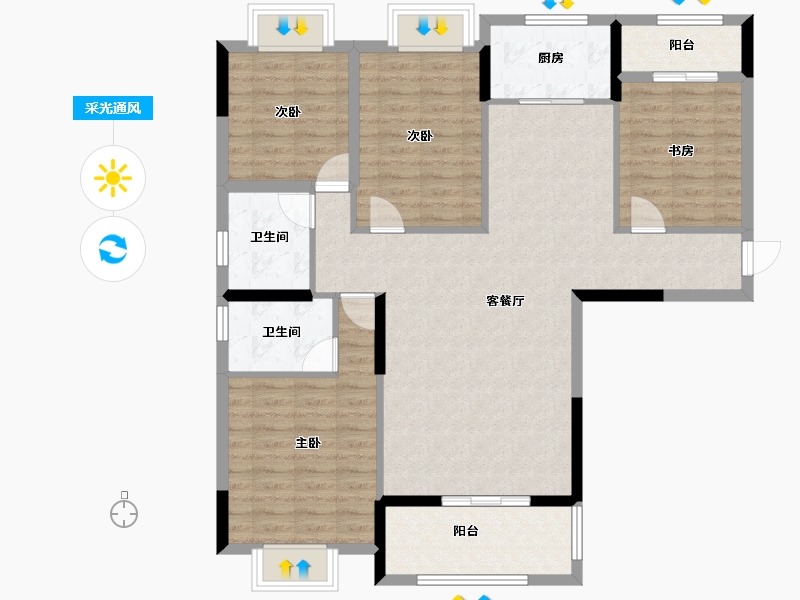 湖南省-衡阳市-御景蓝天-110.02-户型库-采光通风