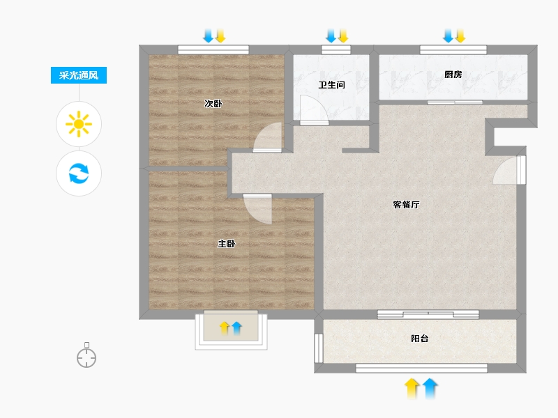 陕西省-宝鸡市-文景天越-74.33-户型库-采光通风