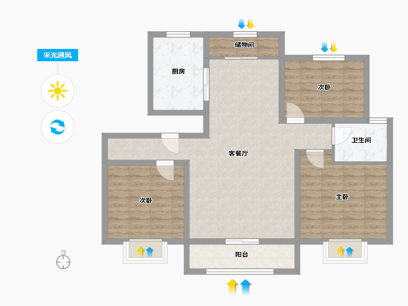 陕西省-宝鸡市-文景天越-93.68-户型库-采光通风