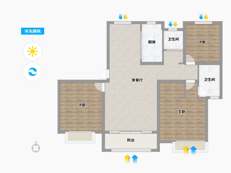 河南省-驻马店市-泌阳置地上河府-108.99-户型库-采光通风