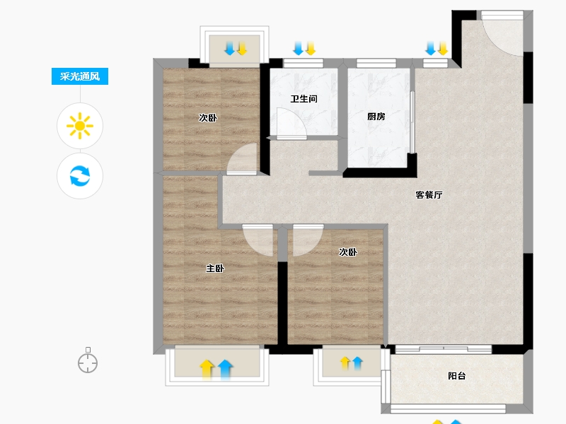 江苏省-南京市-棠玥府-71.85-户型库-采光通风