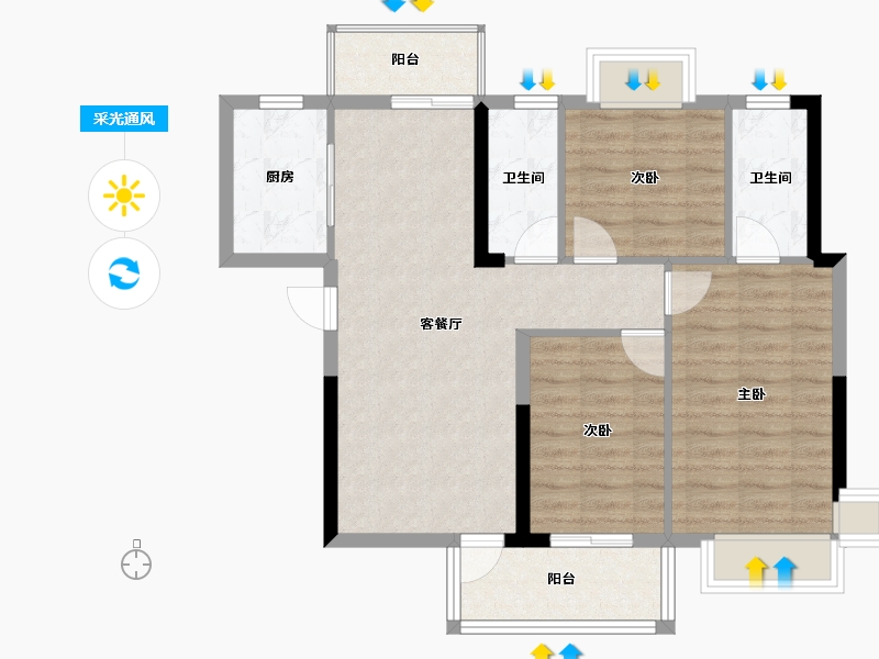 广东省-东莞市-腾龙名悦公馆住宅-78.66-户型库-采光通风