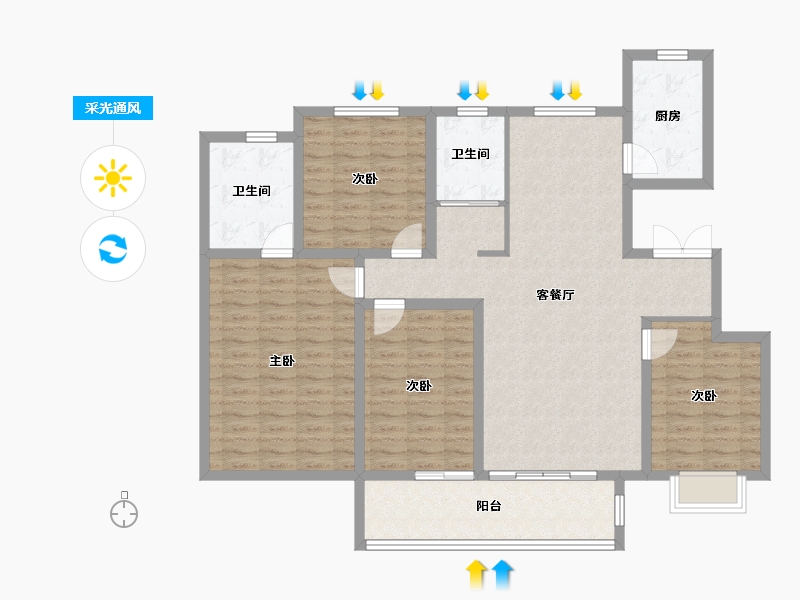 山东省-菏泽市-中丞玖璋台-123.99-户型库-采光通风