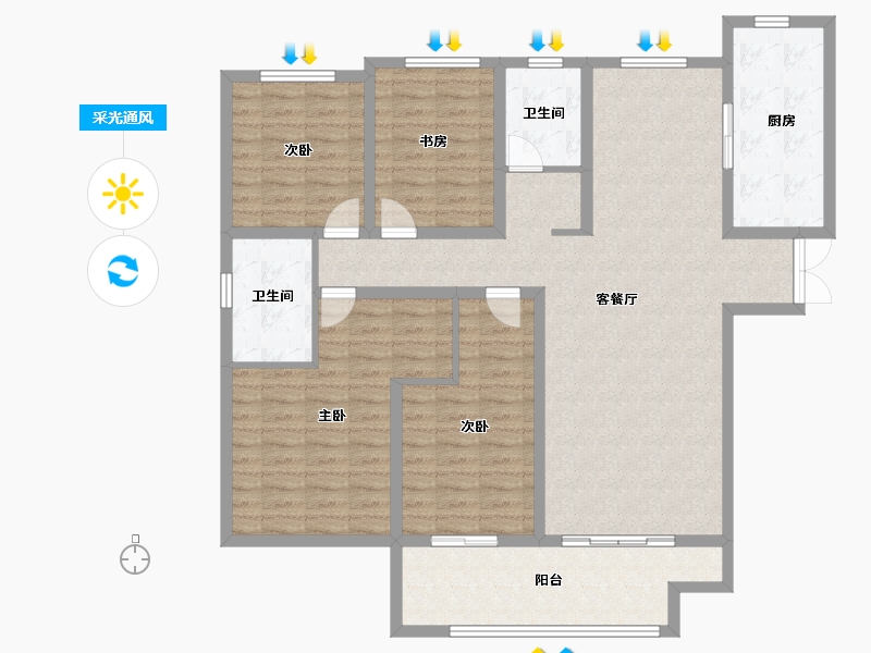 山东省-菏泽市-中丞玖璋台-130.40-户型库-采光通风