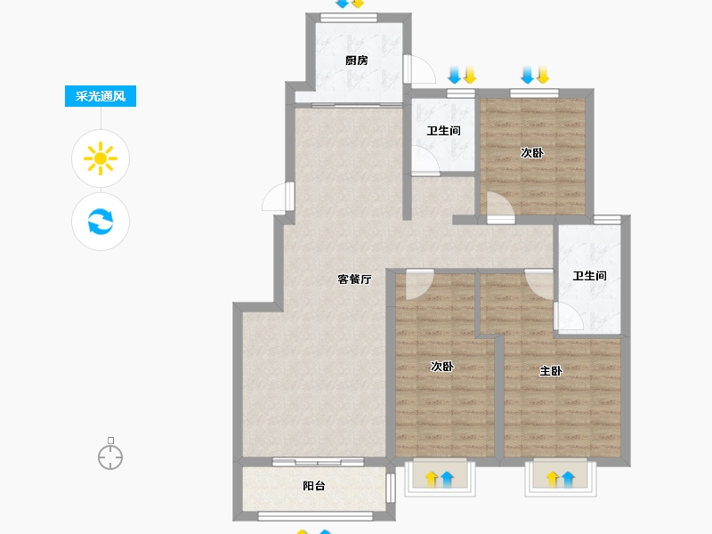 河北省-唐山市-瑞宫•天屿湾-99.40-户型库-采光通风