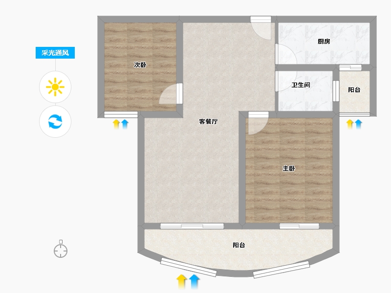 福建省-南平市-建瓯水岸蓝桥-71.78-户型库-采光通风