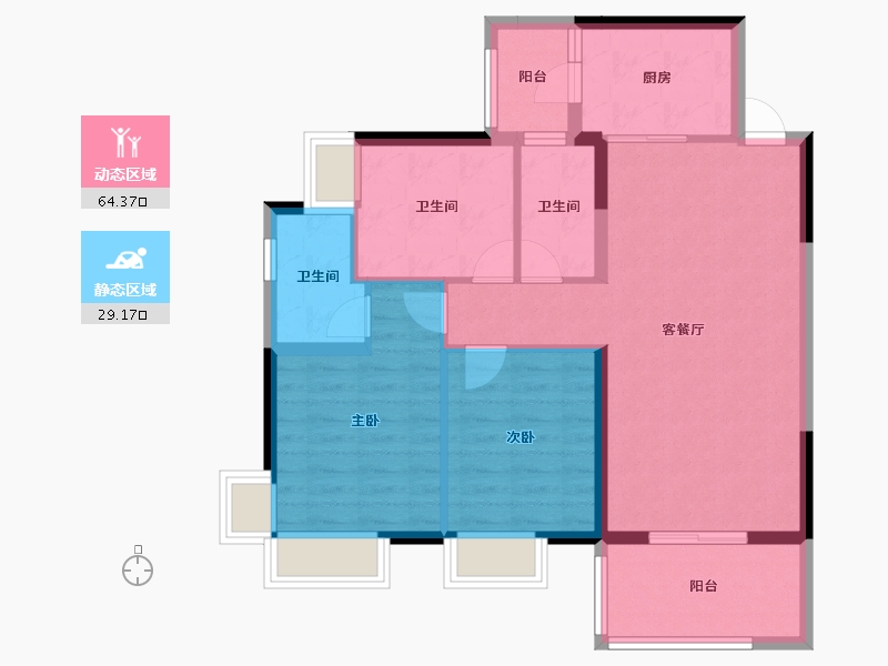 湖南省-衡阳市-银泰红城-83.75-户型库-动静分区