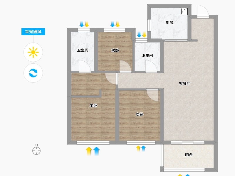 陕西省-咸阳市-融创御河宸院-80.00-户型库-采光通风