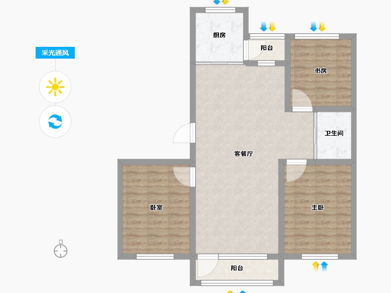 辽宁省-鞍山市-海银9號-84.97-户型库-采光通风