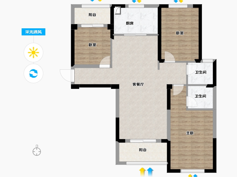 安徽省-宿州市-恒福新城A区-95.52-户型库-采光通风