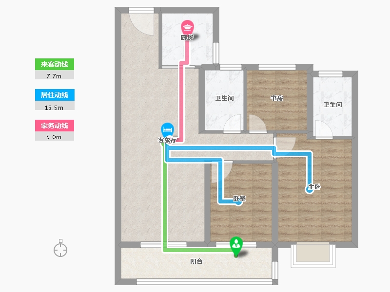 江苏省-南京市-金陵华夏中心-84.80-户型库-动静线