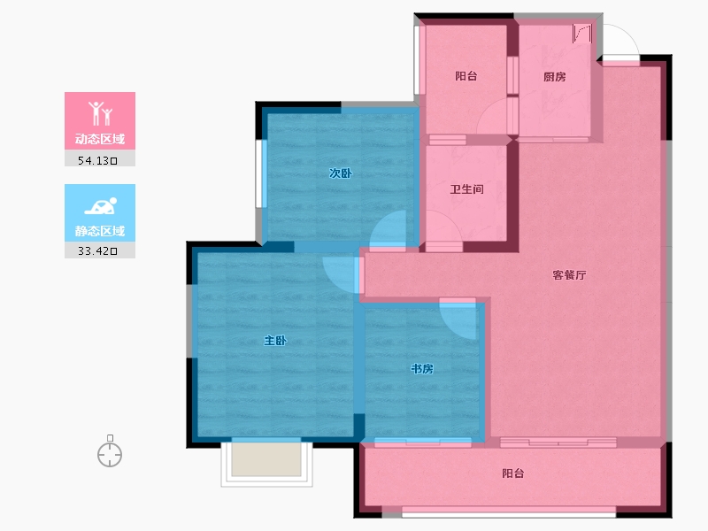 云南省-红河哈尼族彝族自治州-缙颐·听蓝半山-77.03-户型库-动静分区