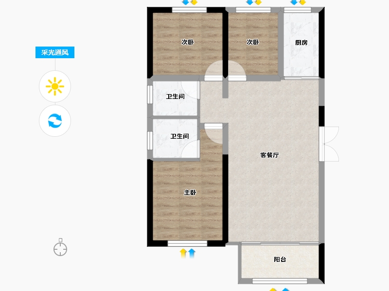 内蒙古自治区-包头市-维多利摩尔城-72.77-户型库-采光通风