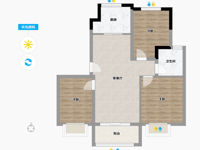 江苏省-南京市-德信爱家玖栖和院-72.04-户型库-采光通风