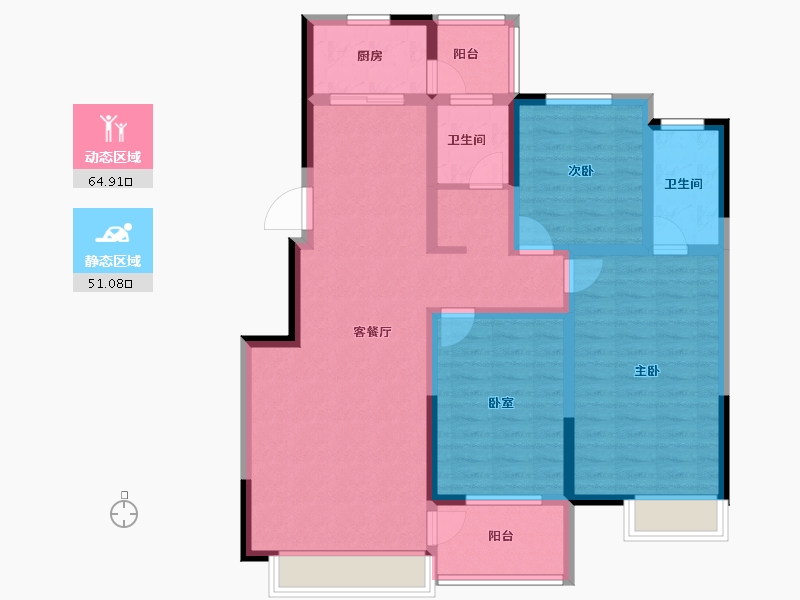 河南省-安阳市-中茂玖悦府-102.85-户型库-动静分区