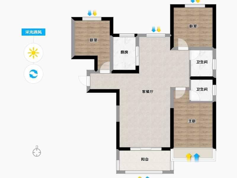 河南省-安阳市-万和城四期-85.75-户型库-采光通风