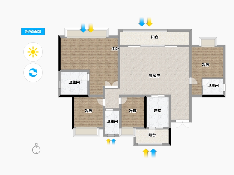 四川省-成都市-融创玖棠府住宅-158.53-户型库-采光通风