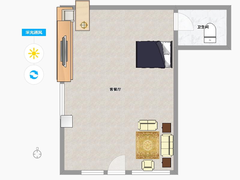 内蒙古自治区-呼和浩特市-盛世国际公寓-60.00-户型库-采光通风