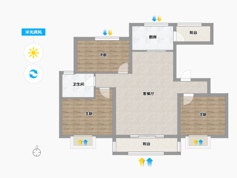 陕西省-宝鸡市-文景天越-87.99-户型库-采光通风