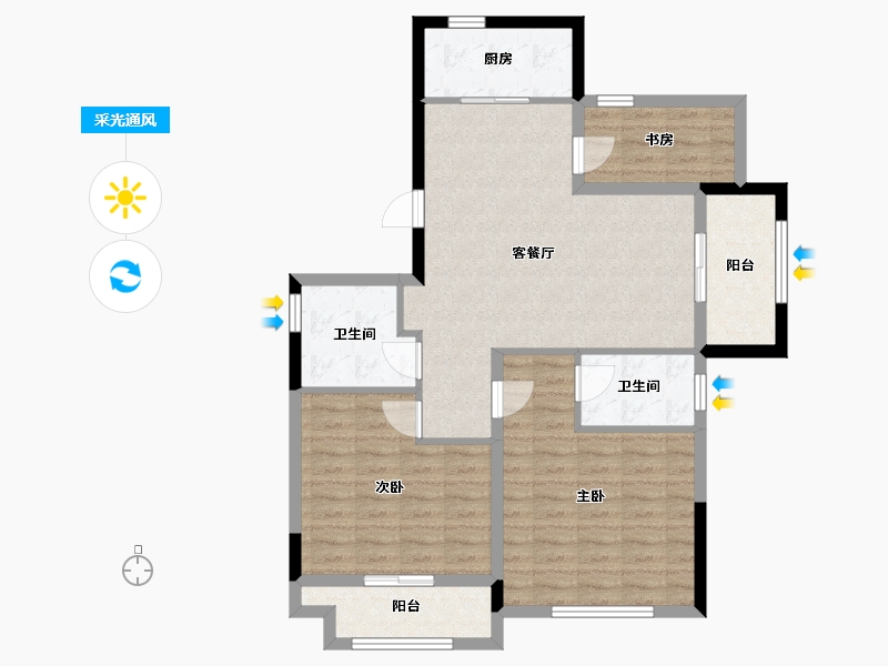 浙江省-嘉兴市-淮矿东方禾苑-90.76-户型库-采光通风