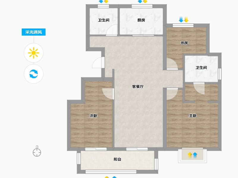 浙江省-嘉兴市-绿地绿禾名邸-84.67-户型库-采光通风